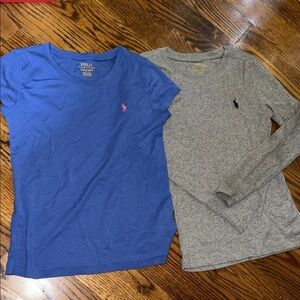 Polo Ralph Lauren girls medium bundle blue short sleeve & gray long sleeve tops